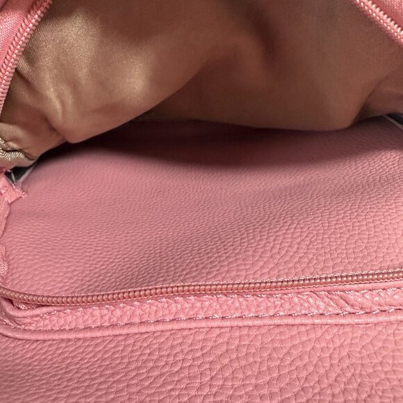 Quilted Pink Faux Leather Mini Backpack With Gold Zipper & Charm - Picture 7 of 10